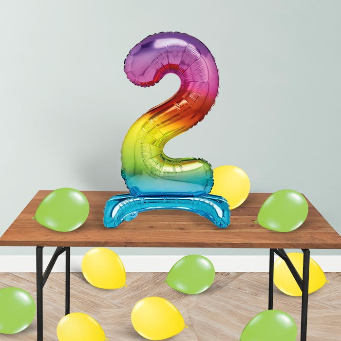 Rainbow Number 2 Birthday Inflated Standing Balloon Decoration - Number 2 | Small Indoor Plants