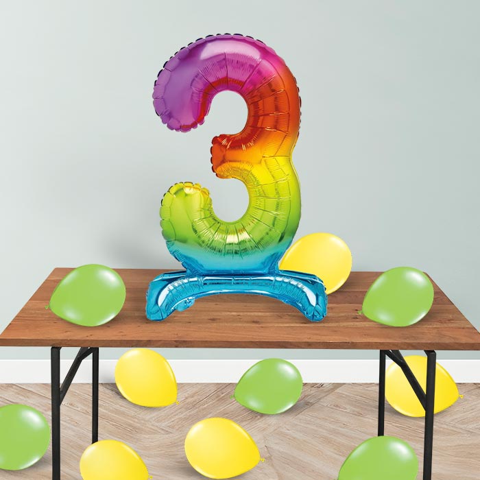 Rainbow Number 3 Birthday Inflated Standing Balloon Decoration - Number 3 | Small Indoor Plants