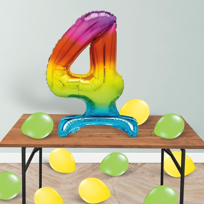 Rainbow Number 4 Birthday Inflated Standing Balloon Decoration - Number 4 | Small Indoor Plants