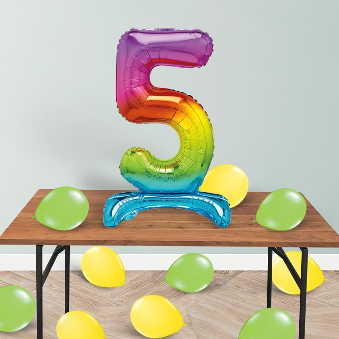 Rainbow Number 5 Birthday Inflated Standing Balloon Decoration - Number 5 | Small Indoor Plants
