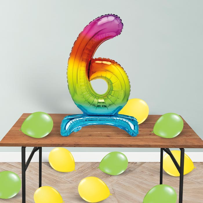 Rainbow Number 6 Birthday Inflated Standing Balloon Decoration - Number 6 | Small Indoor Plants