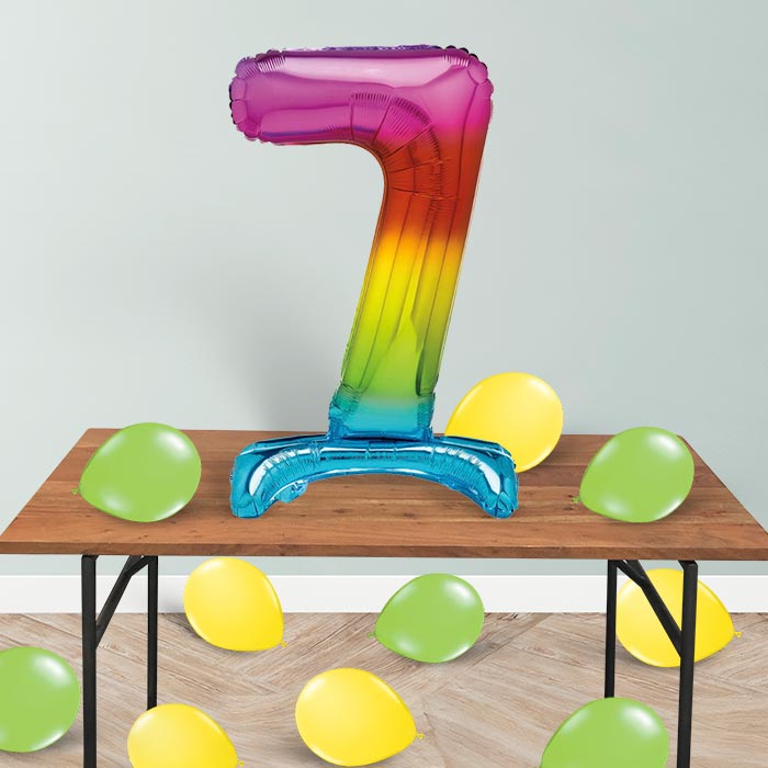 Rainbow Number 7 Birthday Inflated Standing Balloon Decoration - Number 7 | Small Indoor Plants