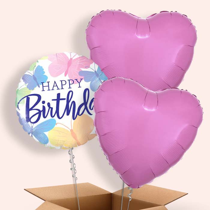 Butterflies Happy Birthday Balloon in a Box - 3 Balloon | Small Indoor Plants