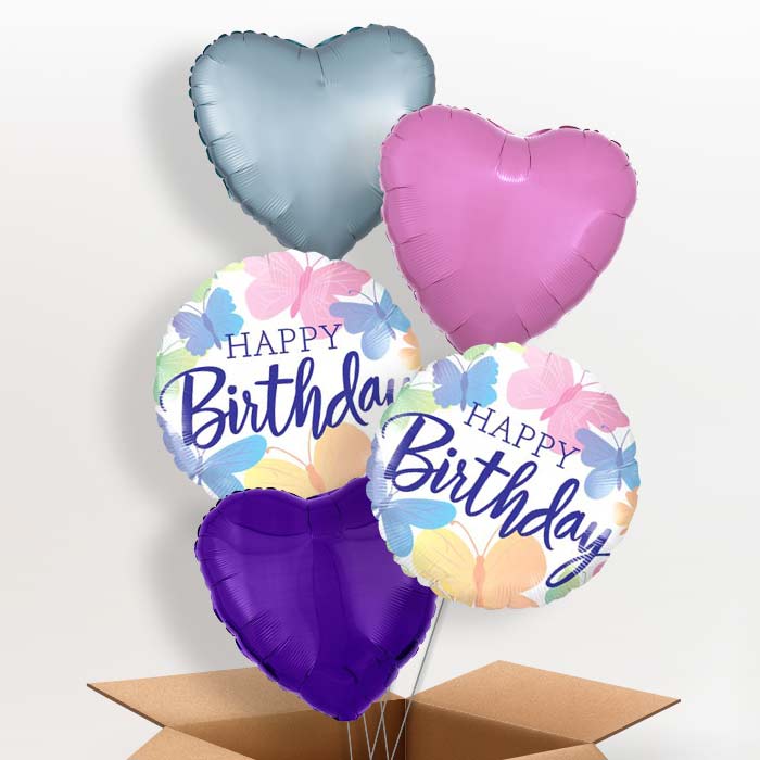 Butterflies Happy Birthday Balloon in a Box - 5 Balloon | Small Indoor Plants
