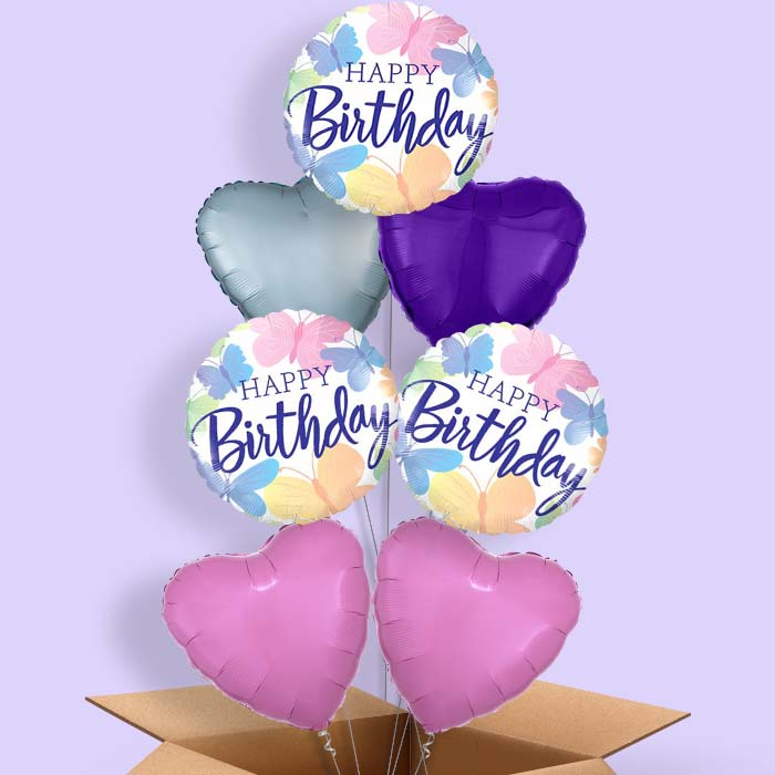 Butterflies Happy Birthday Balloon in a Box - 7 Balloon | Small Indoor Plants