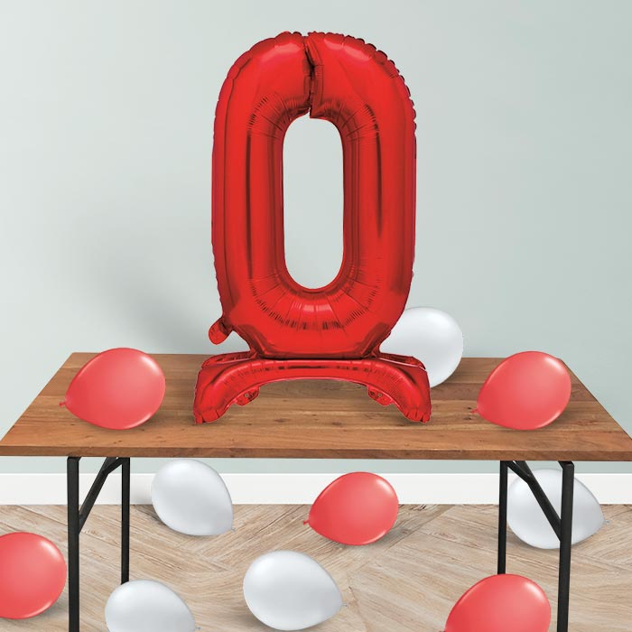 Red Number 0 Birthday Inflated Standing Balloon Decoration - Number 0 | Small Indoor Plants