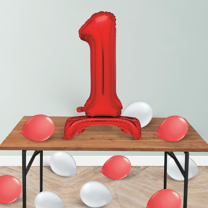 Red Number 1 Birthday Inflated Standing Balloon Decoration - Number 1 | Small Indoor Plants