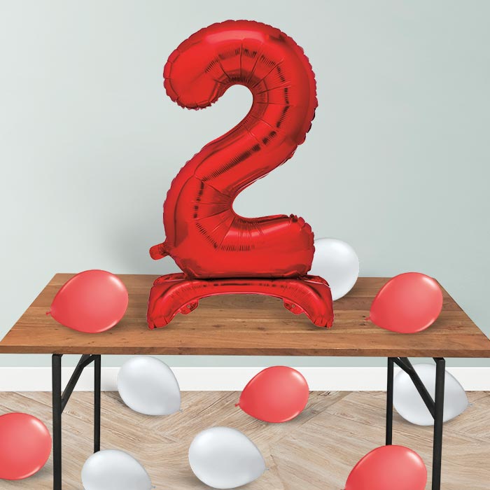 Red Number 2 Birthday Inflated Standing Balloon Decoration - Number 2 | Small Indoor Plants