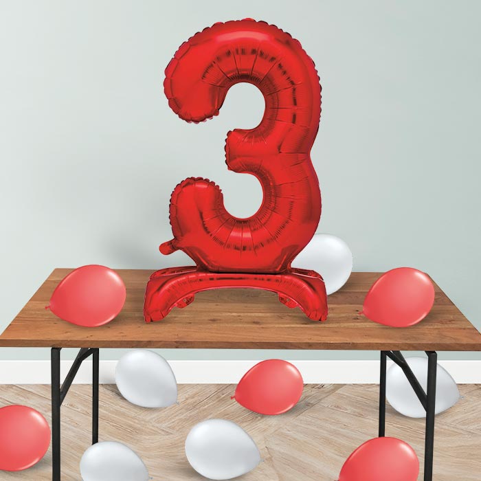 Red Number 3 Birthday Inflated Standing Balloon Decoration - Number 3 | Small Indoor Plants