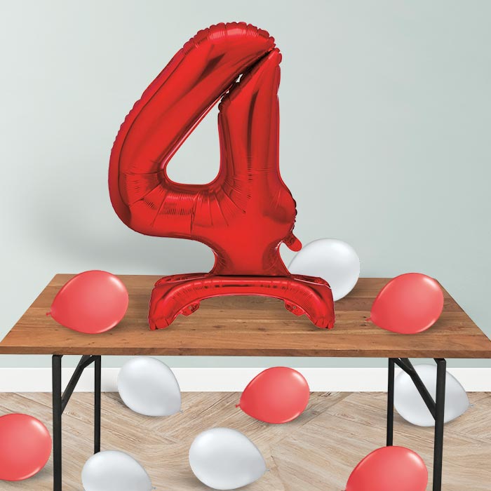 Red Number 4 Birthday Inflated Standing Balloon Decoration - Number 4 | Small Indoor Plants