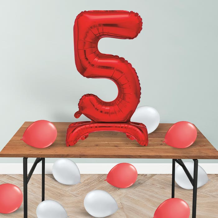 Red Number 5 Birthday Inflated Standing Balloon Decoration - Number 5 | Small Indoor Plants