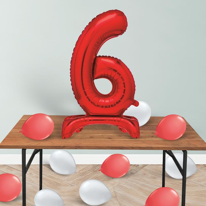 Red Number 6 Birthday Inflated Standing Balloon Decoration - Number 6 | Small Indoor Plants