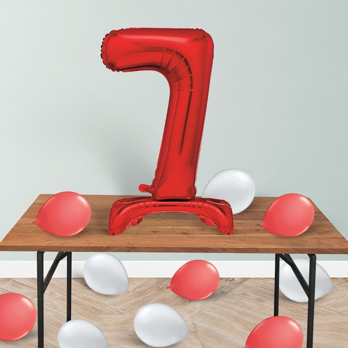 Red Number 7 Birthday Inflated Standing Balloon Decoration - Number 7 | Small Indoor Plants