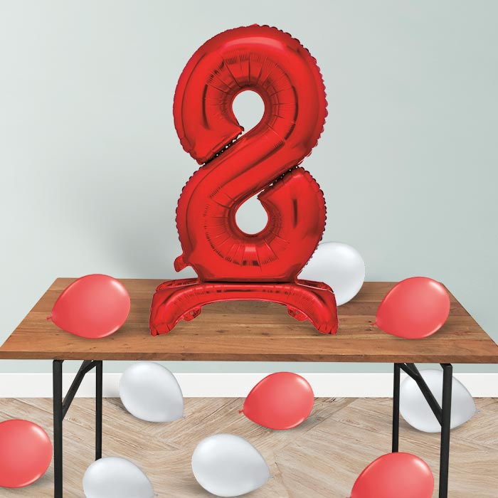 Red Number 8 Birthday Inflated Standing Balloon Decoration - Number 8 | Small Indoor Plants
