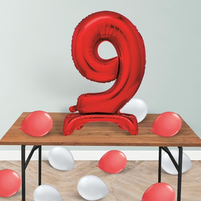 Red Number 9 Birthday Inflated Standing Balloon Decoration - Number 9 | Small Indoor Plants