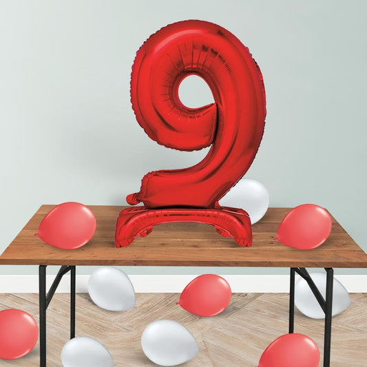 Red Number 9 Birthday Inflated Standing Balloon Decoration - Number 9 | Small Indoor Plants