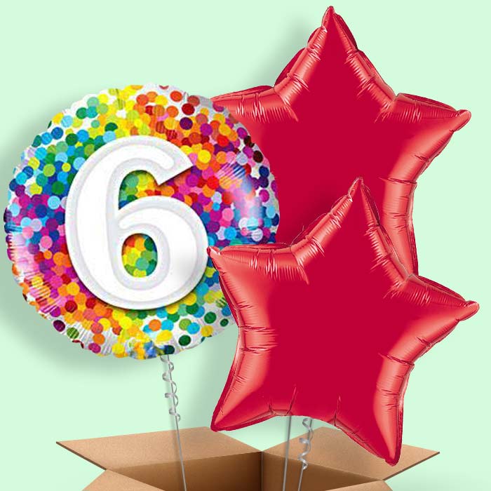 6th Birthday Balloon in a Box - Colourful Confetti - 3 Balloon | Small Indoor Plants