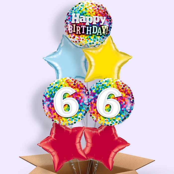 6th Birthday Balloon in a Box - Colourful Confetti - 7 Balloon | Small Indoor Plants