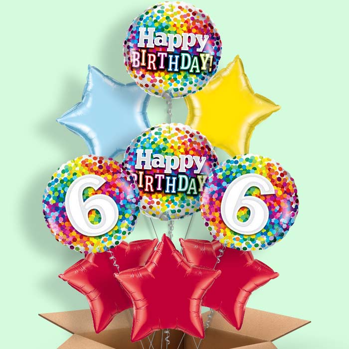6th Birthday Balloon in a Box - Colourful Confetti - 9 Balloon | Small Indoor Plants