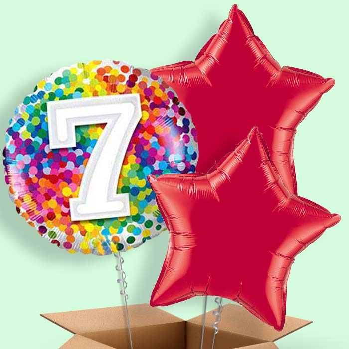 7th Birthday Balloons in a Box - Rainbow - 3 Balloon | Small Indoor Plants