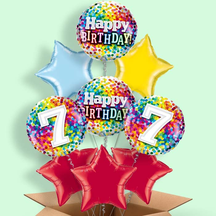 7th Birthday Balloons in a Box - Rainbow - 9 Balloon | Small Indoor Plants