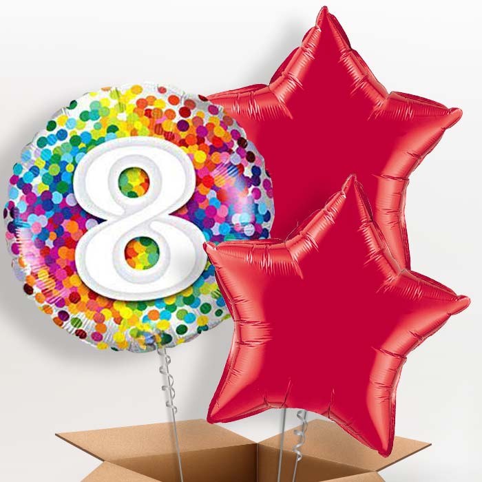 8th Birthday Balloons in a Box - Rainbow - 3 Balloon | Small Indoor Plants