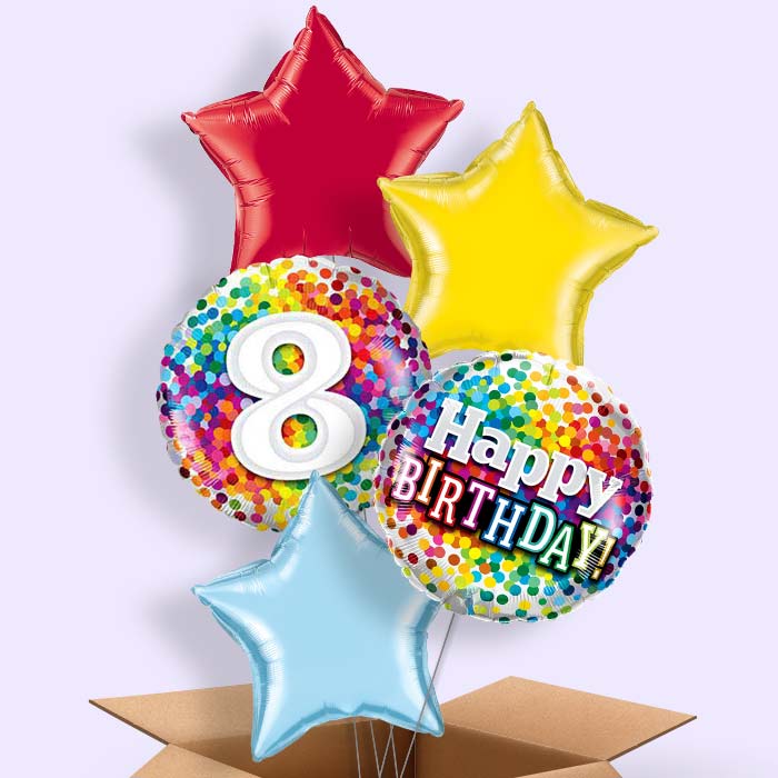 8th Birthday Balloons in a Box - Rainbow - 5 Balloon | Small Indoor Plants