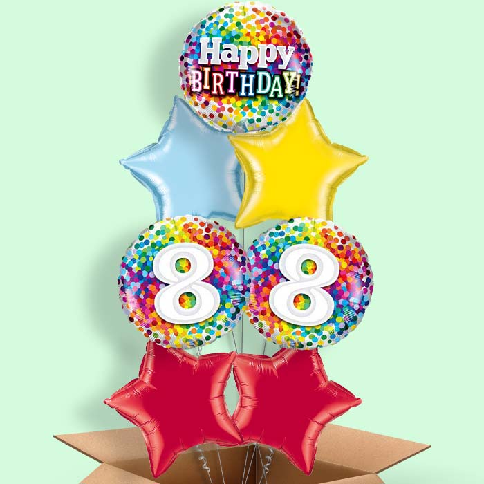 8th Birthday Balloons in a Box - Rainbow - 7 Balloon | Small Indoor Plants