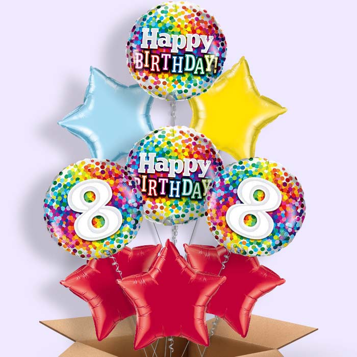 8th Birthday Balloons in a Box - Rainbow - 9 Balloon | Small Indoor Plants