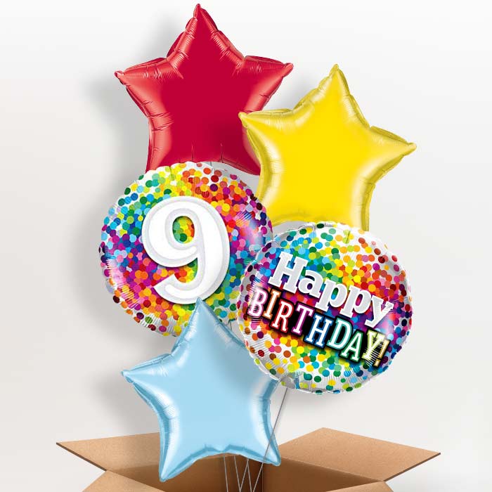 Colourful 9th Birthday Balloons in a Box - 5 Balloon | Small Indoor Plants