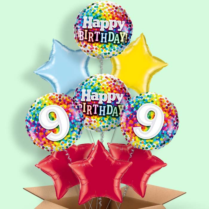 Colourful 9th Birthday Balloons in a Box - 9 Balloon | Small Indoor Plants