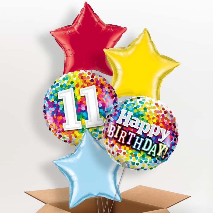 11th Birthday Balloons in a Box - Colourful - 5 Balloon | Small Indoor Plants