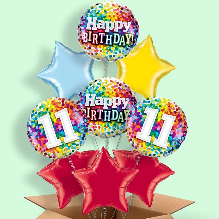11th Birthday Balloons in a Box - Colourful - 9 Balloon | Small Indoor Plants