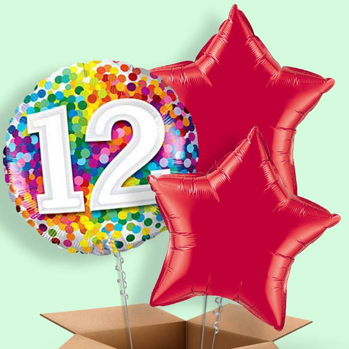 12th Birthday Balloons in a Box - Colourful - 3 Balloon | Small Indoor Plants