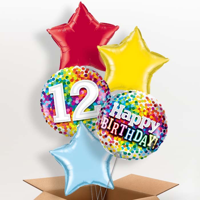 12th Birthday Balloons in a Box - Colourful - 5 Balloon | Small Indoor Plants