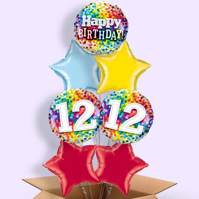 12th Birthday Balloons in a Box - Colourful - 7 Balloon | Small Indoor Plants