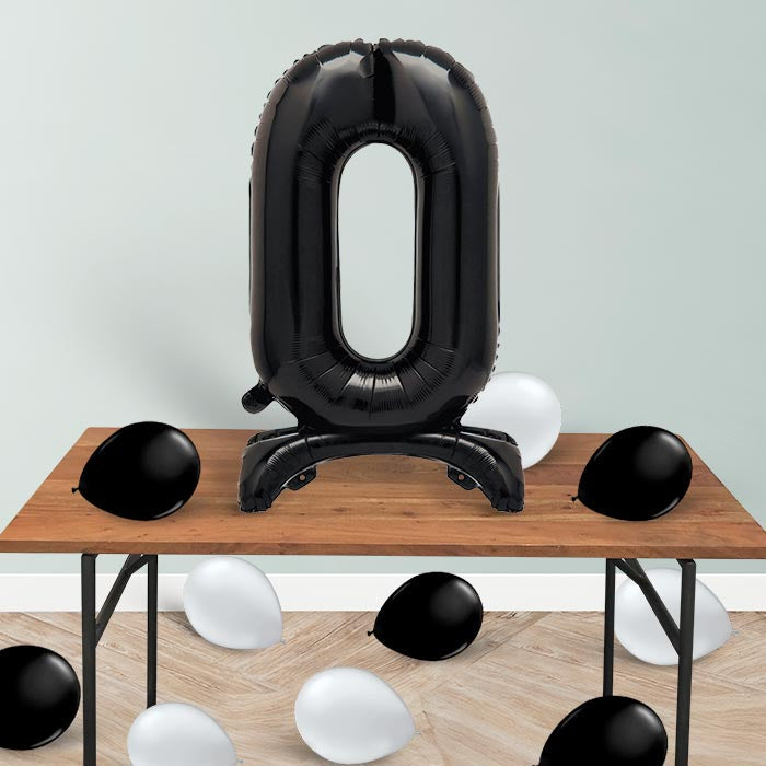 Black Number 0 Birthday Inflated Standing Balloon Decoration - Number 0 | Small Indoor Plants