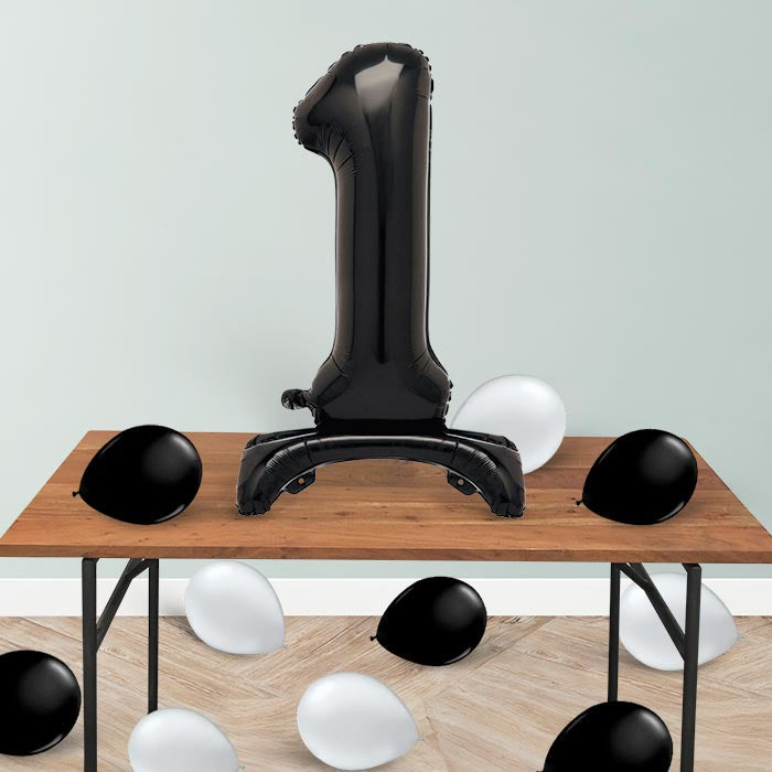 Black Number 1 Birthday Inflated Standing Balloon Decoration - Number 1 | Small Indoor Plants