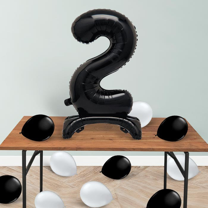 Black Number 2 Birthday Inflated Standing Balloon Decoration - Number 2 | Small Indoor Plants