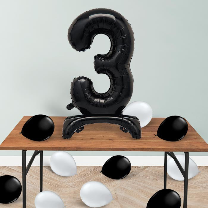 Black Number 3 Birthday Inflated Standing Balloon Decoration - Number 3 | Small Indoor Plants