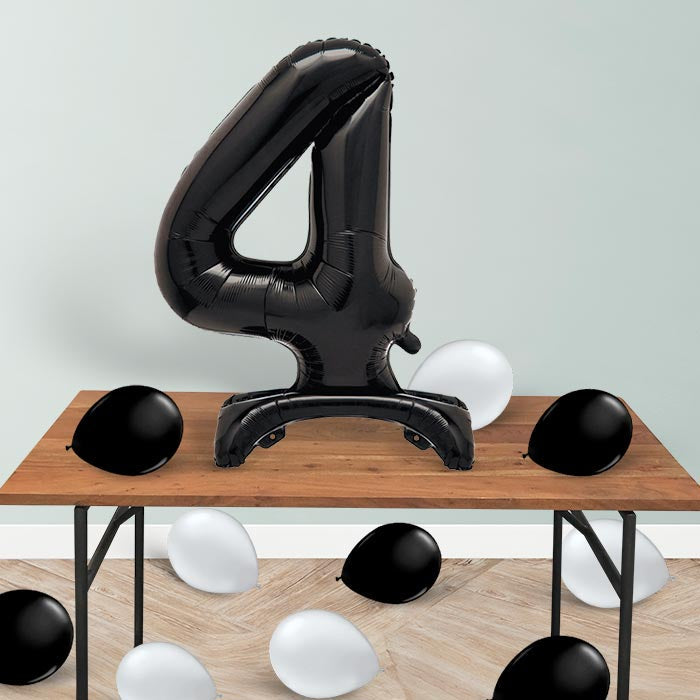 Black Number 4 Birthday Inflated Standing Balloon Decoration - Number 4 | Small Indoor Plants