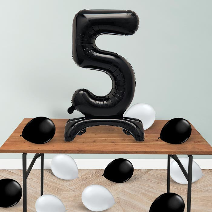 Black Number 5 Birthday Inflated Standing Balloon Decoration - Number 5 | Small Indoor Plants