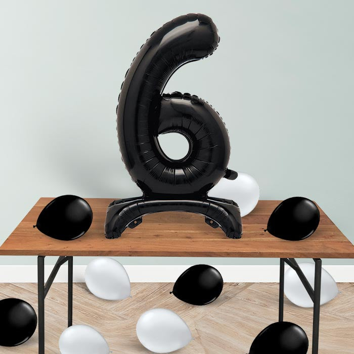Black Number 6 Birthday Inflated Standing Balloon Decoration - Number 6 | Small Indoor Plants