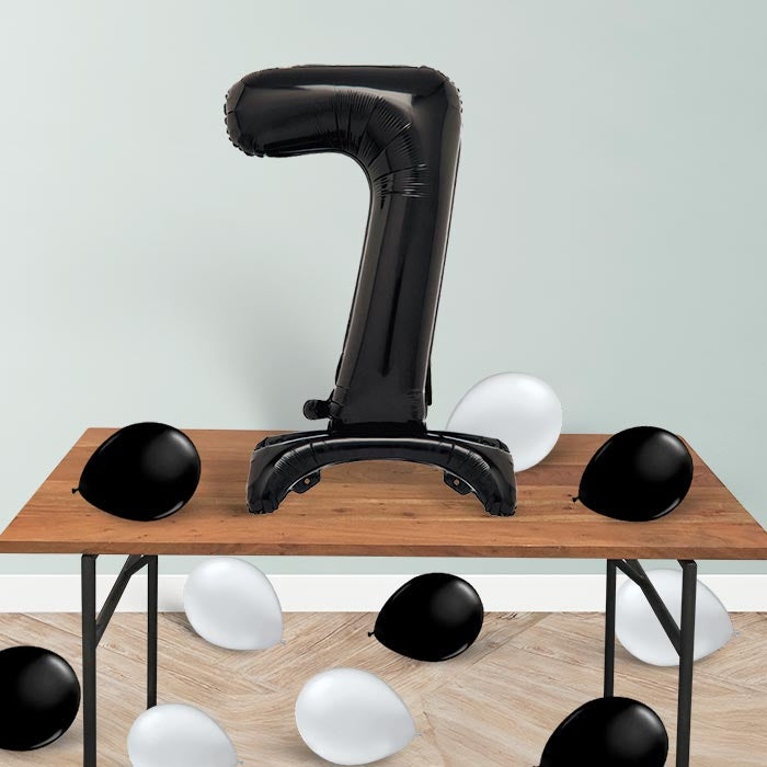 Black Number 7 Birthday Inflated Standing Balloon Decoration - Number 7 | Small Indoor Plants