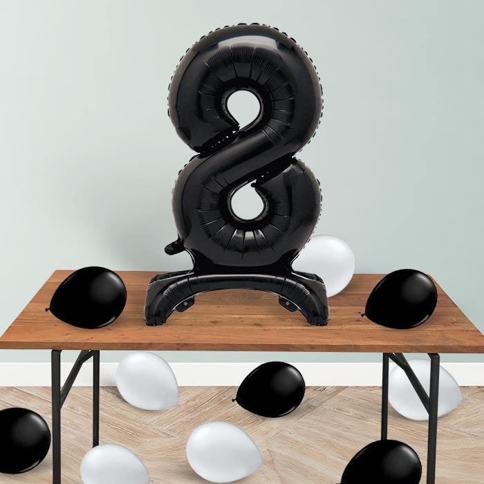 Black Number 8 Birthday Inflated Standing Balloon Decoration - Number 8 | Small Indoor Plants