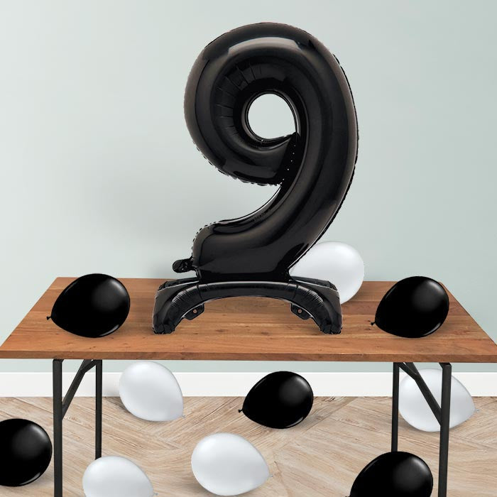 Black Number 9 Birthday Inflated Standing Balloon Decoration - Number 9 | Small Indoor Plants