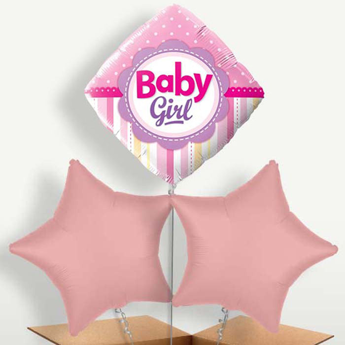 Baby Girl Diamond Bunch of Balloons inflated with Helium | Small Indoor Plants