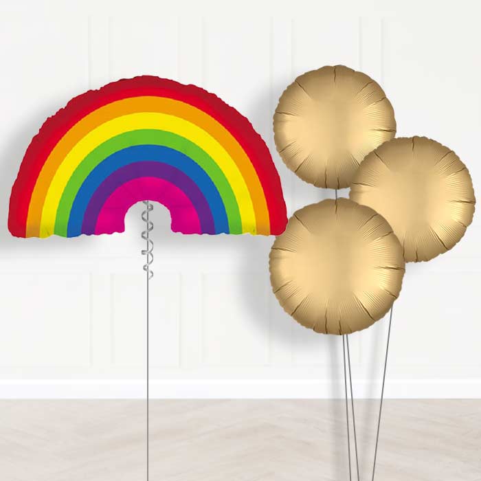 Rainbow Shaped Inflated Helium Balloons Delivered - Plain Bouquet | Small Indoor Plants
