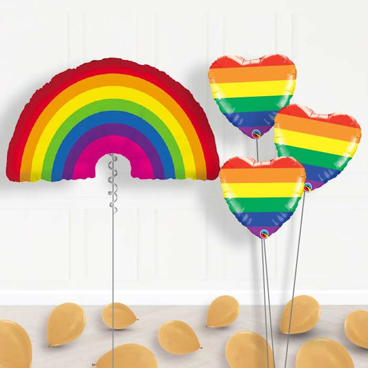 Rainbow Shaped Inflated Helium Balloons Delivered - Themed Bouquet and Latex | Small Indoor Plants
