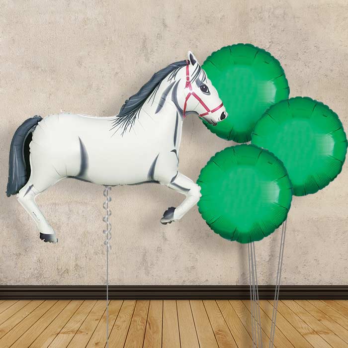 White Horse Inflated Helium Balloons Delivered - Plain Bouquet | Small Indoor Plants